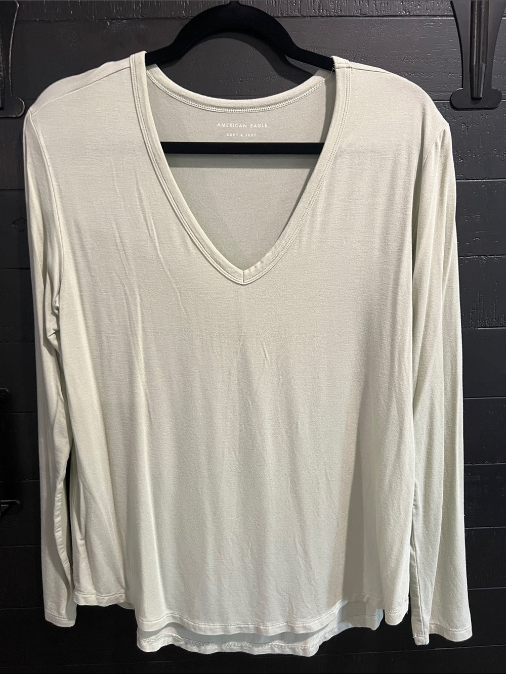 American Eagle Outfitters Sage Green V-Neck Long Sleeve Tee